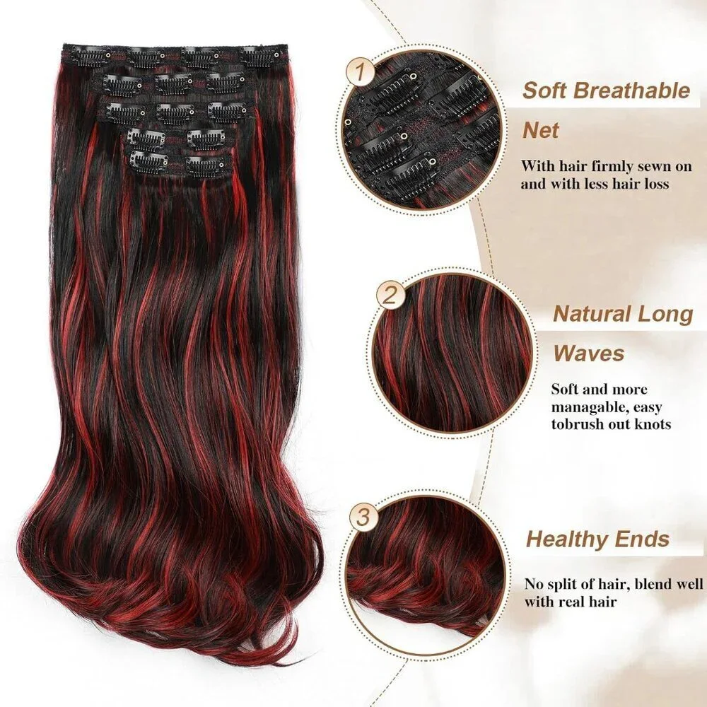 Hair Extensions,20 Inch 5PCS Synthetic Fiber Clip in Hair Extensions Natural Sof